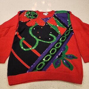 Vintage Eminent Woman's Sweater L Multicolor Sequins 80s